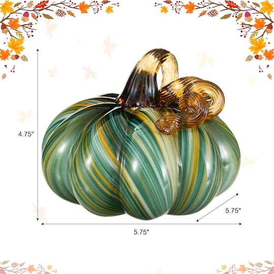 Glitzhome® 5.75" Multi Green Striped Glass Pumpkin Fall Table Decor